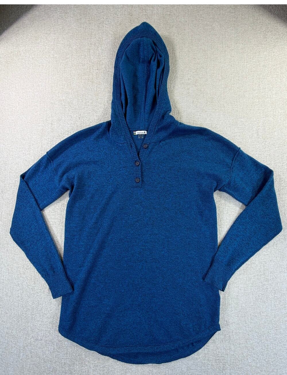 Smartwool Women's Medium Blue Wool Blend Quarter Button Hooded Pullover Sweater